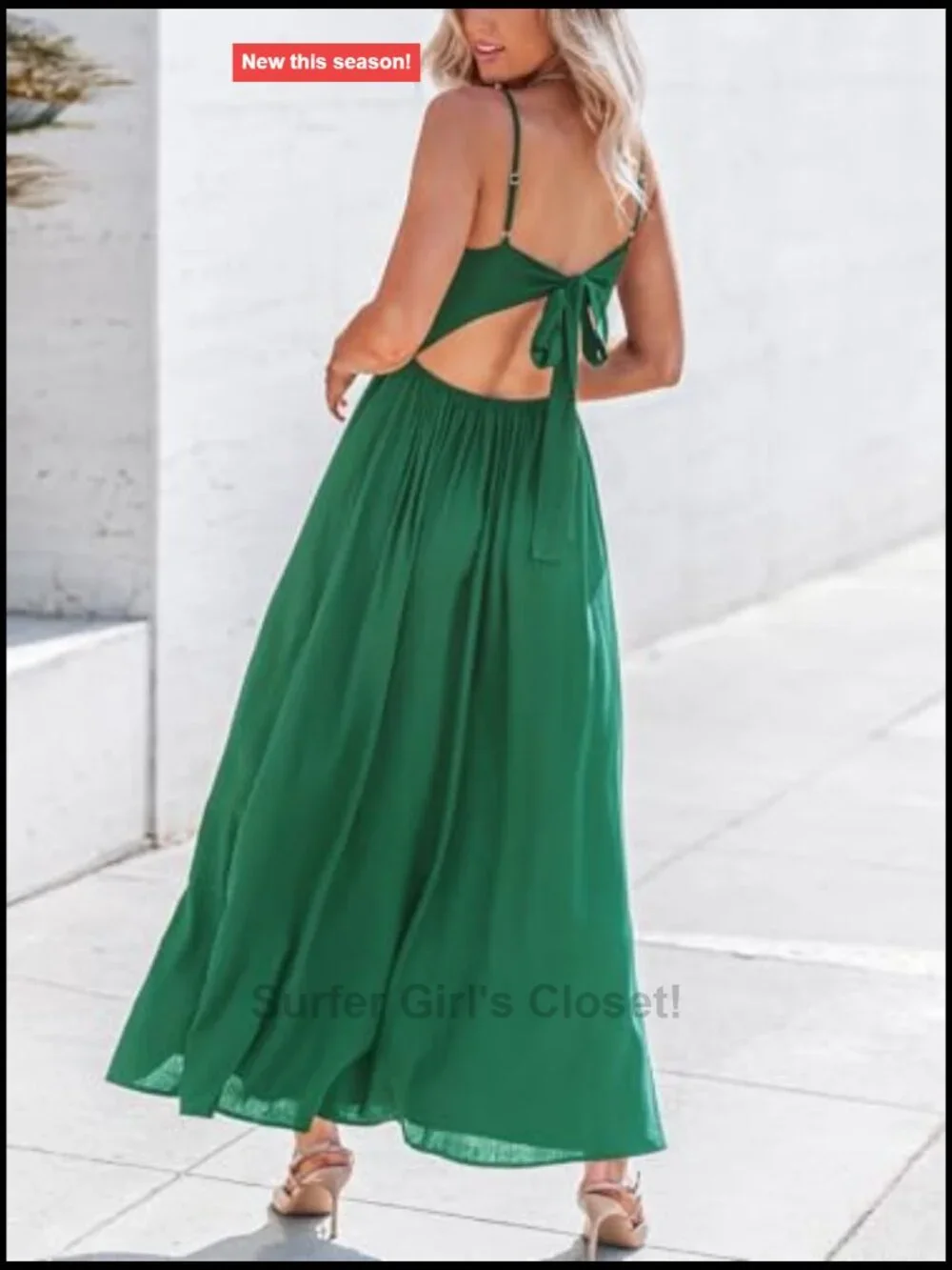 Sleeveless Spaghetti Strap Maxi Dress Pleated Cutout Adjustable Tie Back Rayon
